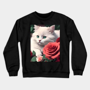 Cat with Roses - Modern Digital Art Crewneck Sweatshirt